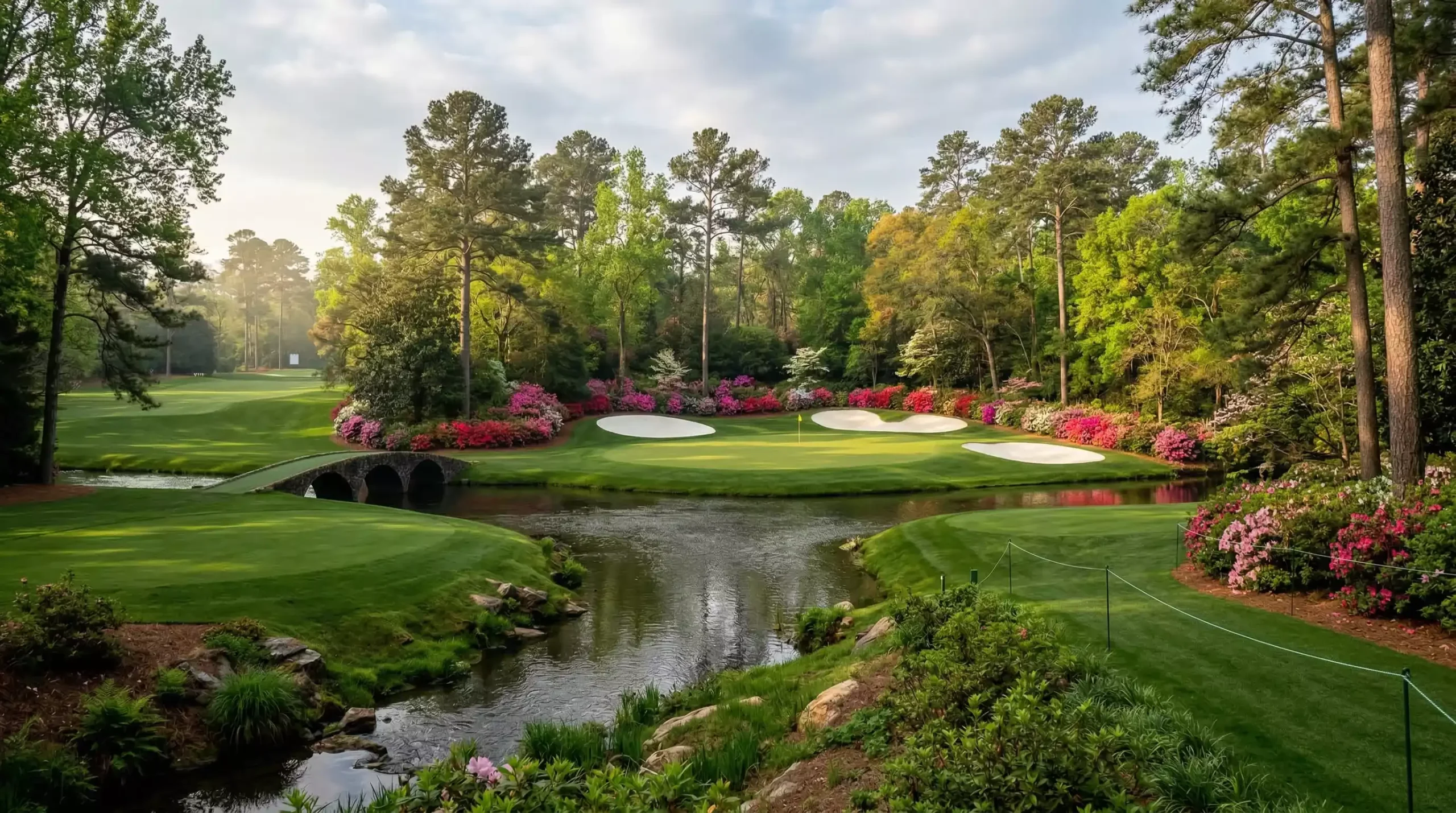 Campo de golf Augusta National con el hoyo 12 y Amen Corner durante el Masters