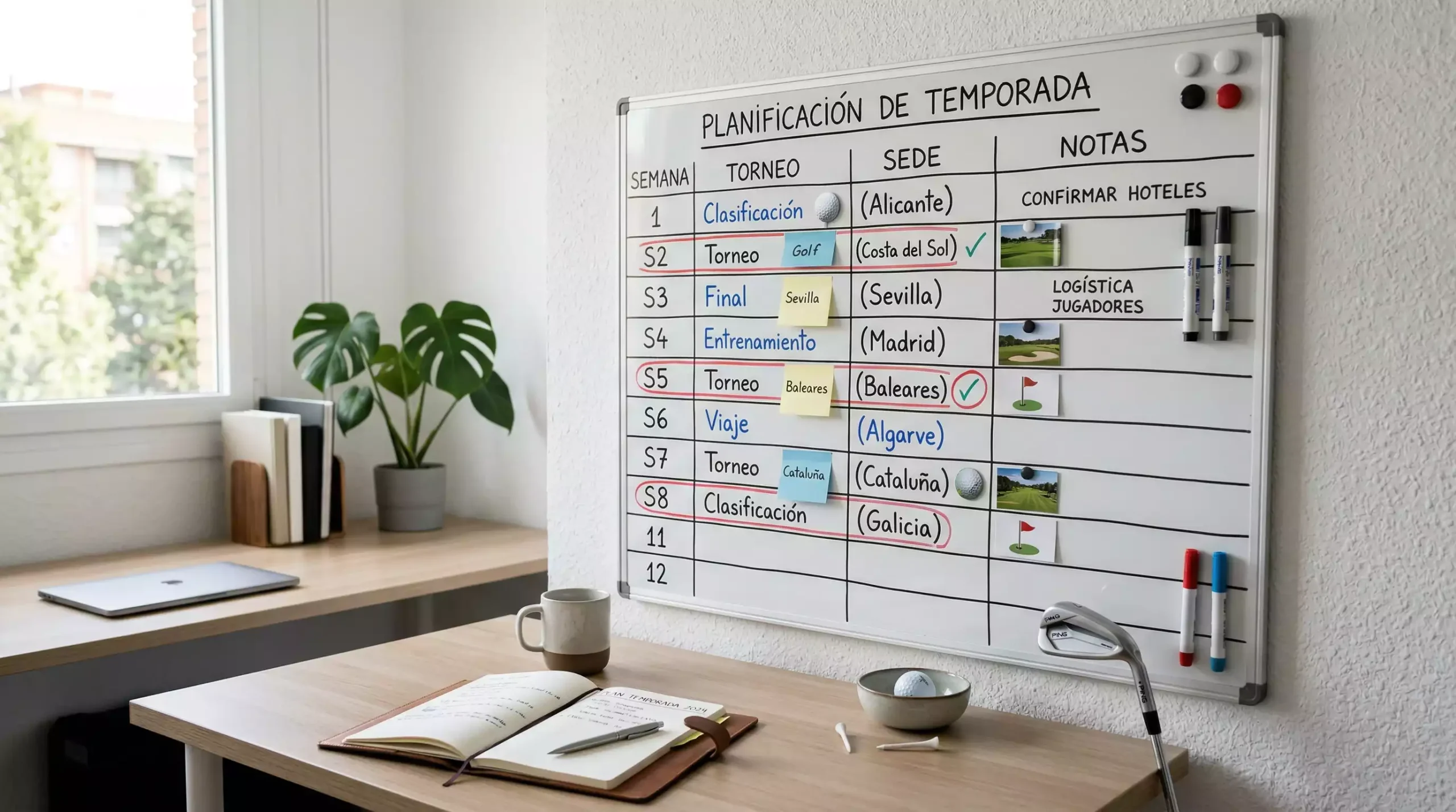 Calendario deportivo con fechas marcadas de torneos de golf del PGA Tour