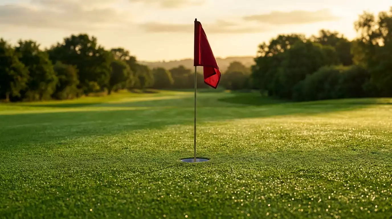 Campo de golf profesional con green y bandera, representando las apuestas de golf en Espana