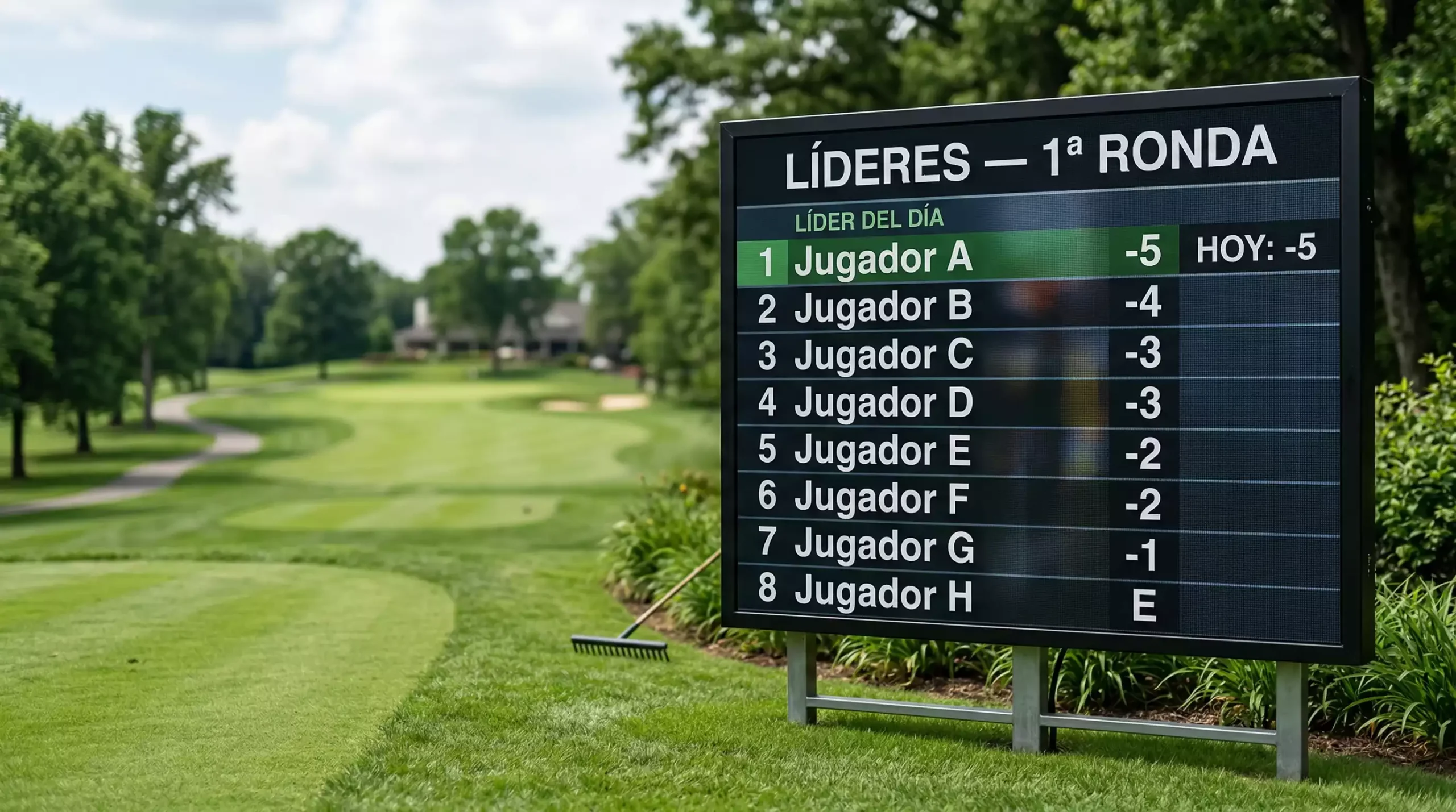 Tabla de clasificación del primer día de torneo mostrando líder destacado