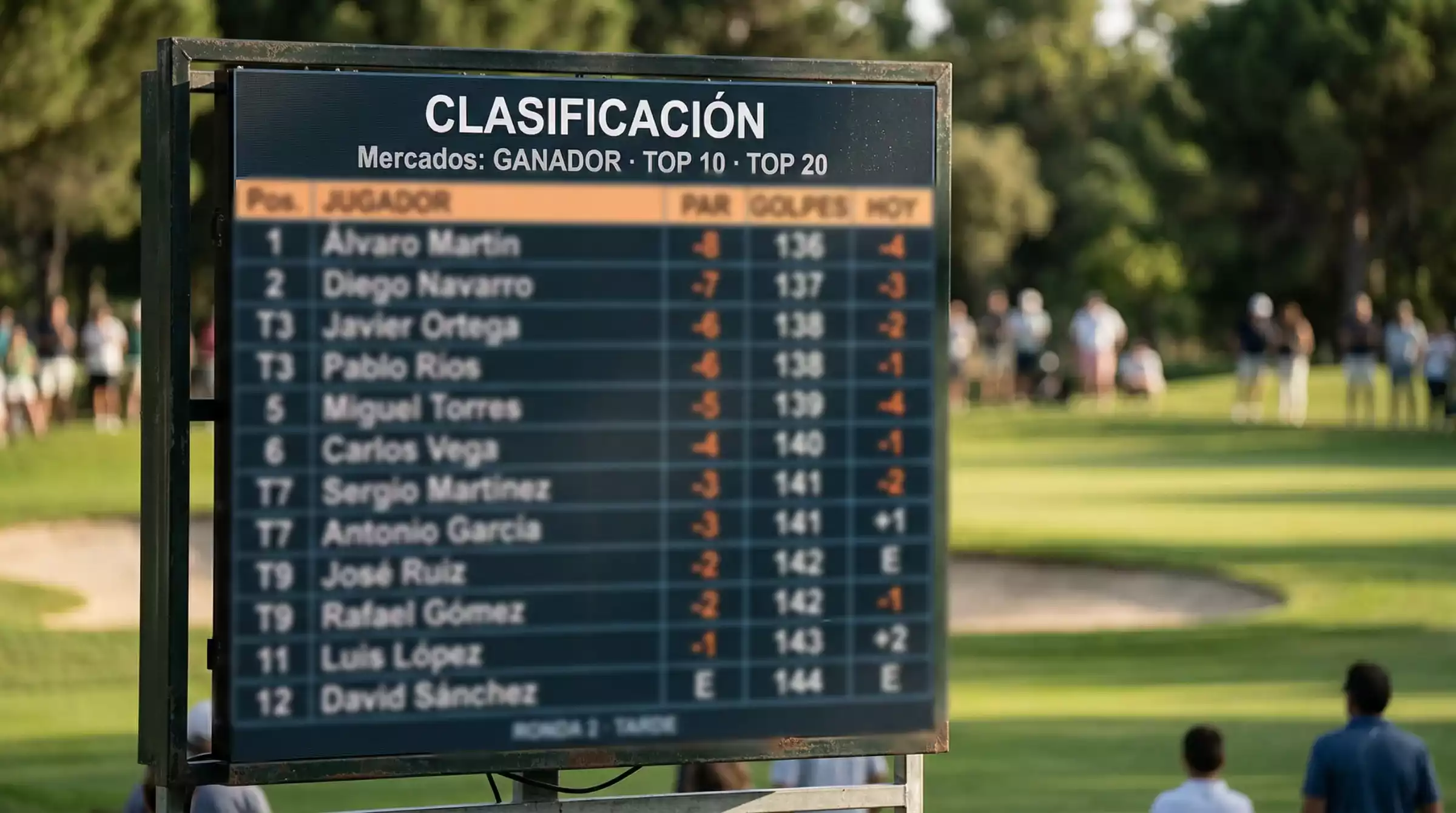 Mercados de apuestas de golf con opciones outright y posiciones