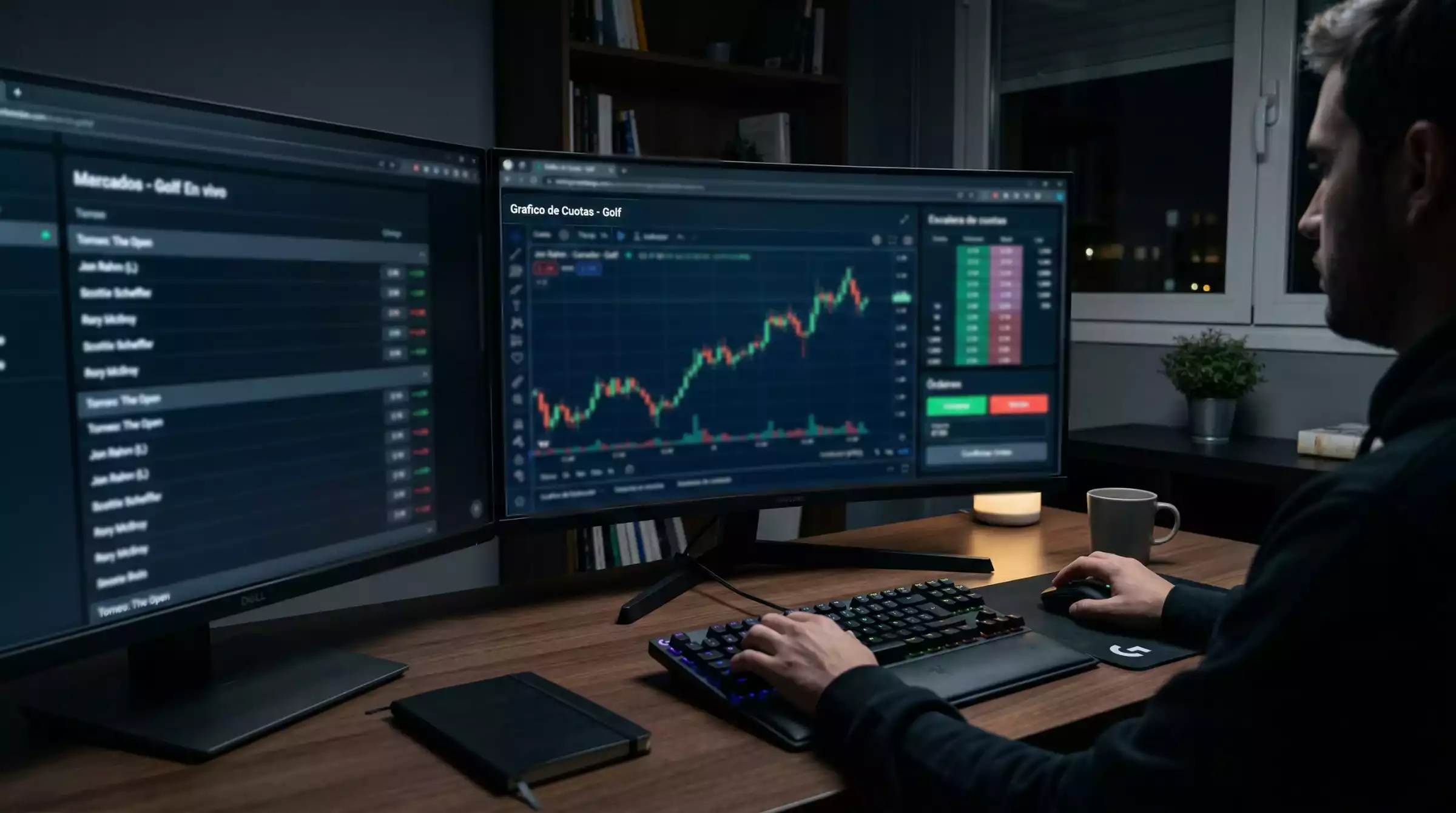 Pantalla de ordenador mostrando gráficos de movimiento de cuotas en tiempo real
